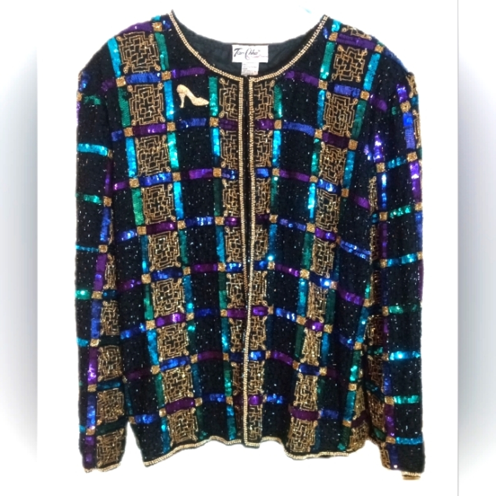 Vintage Tan Chho By Krishma Jacket Womens 3X Beaded/ Sequined Cocktail/Evening